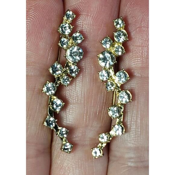 Baublebar Signed Farah Ear Crawlers Climbers, Gold Tone with clear rhinestones - Picture 1 of 11
